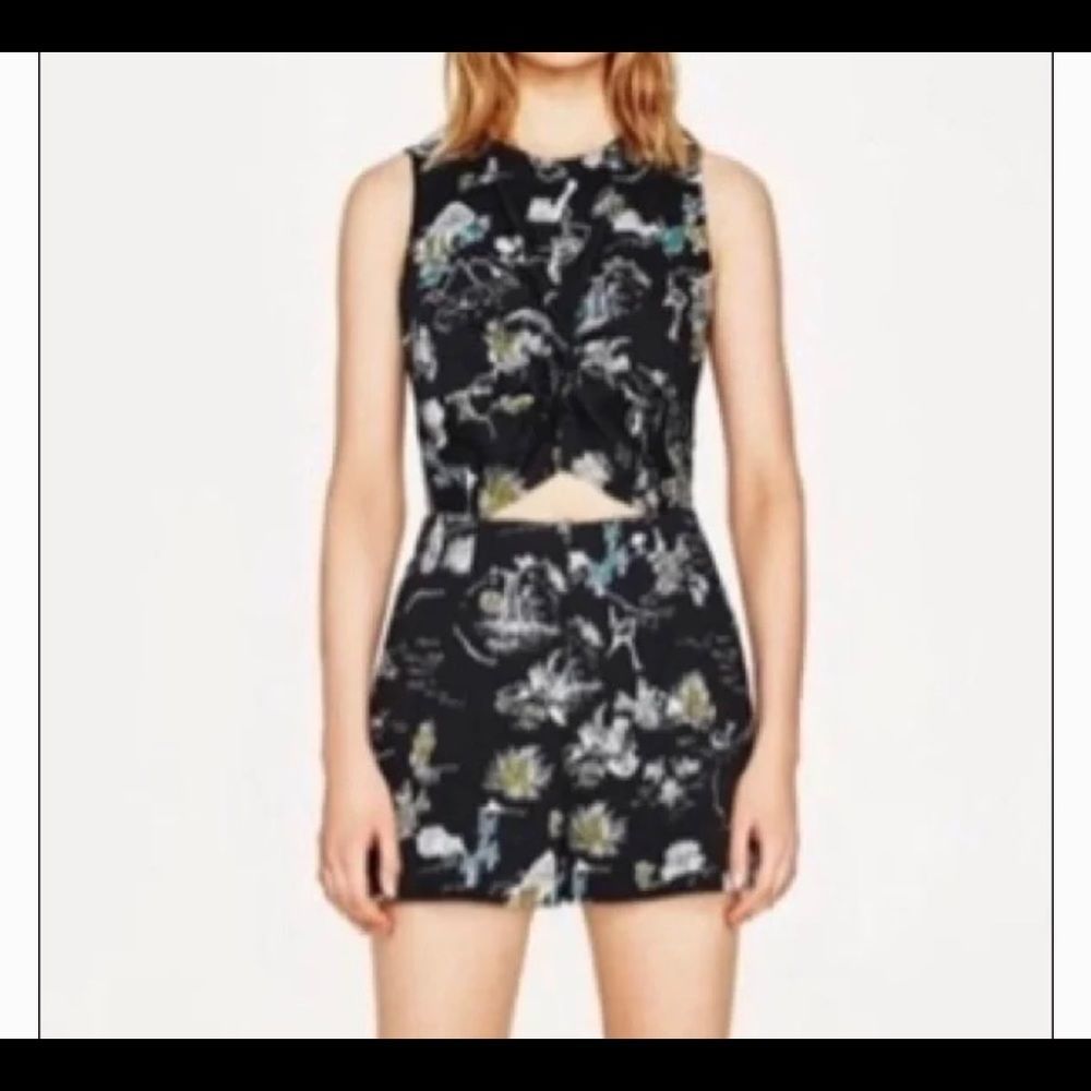 Zara black vacation destination cut out romper size M beach resort relaxed - Picture 2 of 9